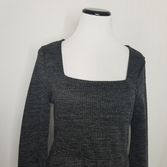 Xhilaration LS Square Neck Sweater Mini Dress Charcoal Gray - Picture 3 of 7
